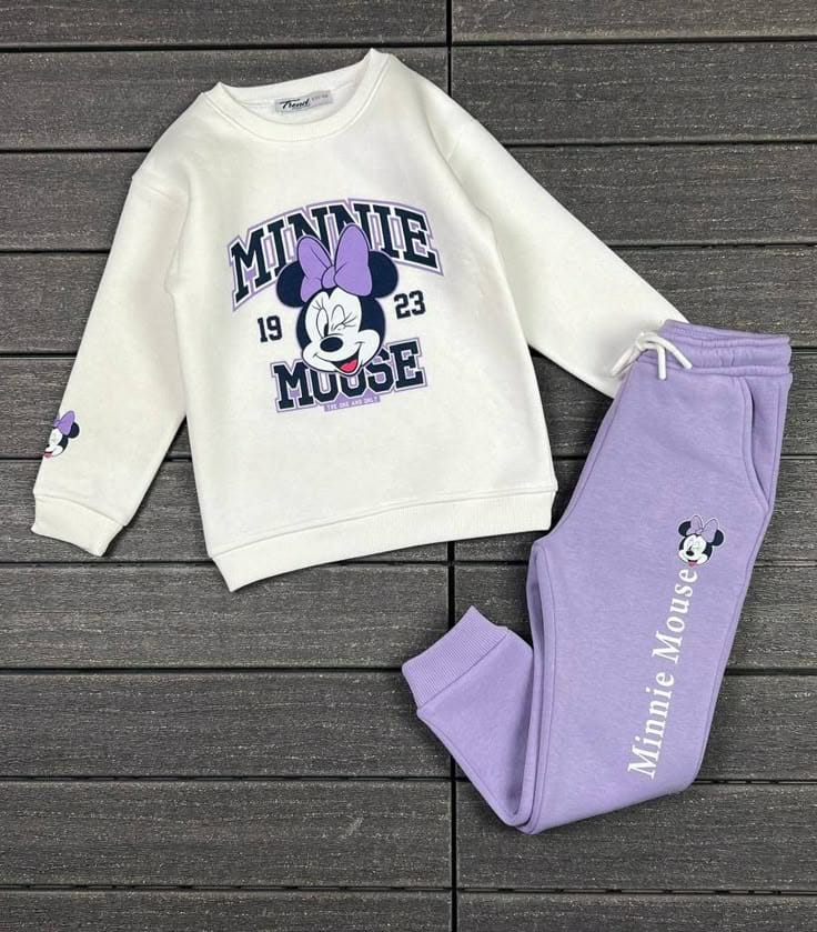 Disney Minnie Mouse Sweatshirt & Jogger Set – White & Lavender (1–10 Years)