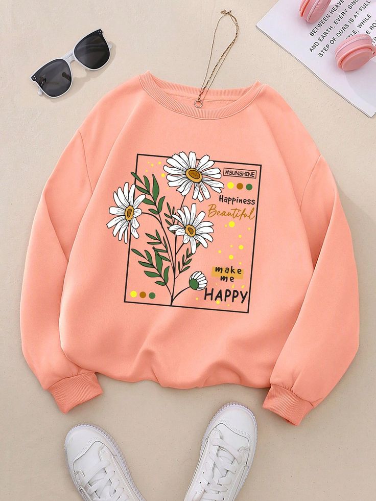 Peach Daisy Graphic Sweatshirt – Casual Floral Vibes (1–10 Years)