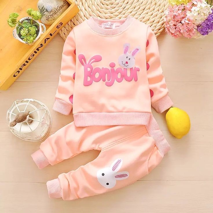 Bonjour Bunny Sweatshirt & Pants Set – Peach Pink (1–10 Years)