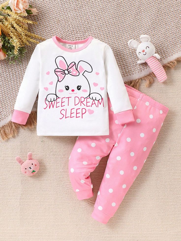 Sweet Dream Bunny Pajama Set – White & Pink (1–10 Years)